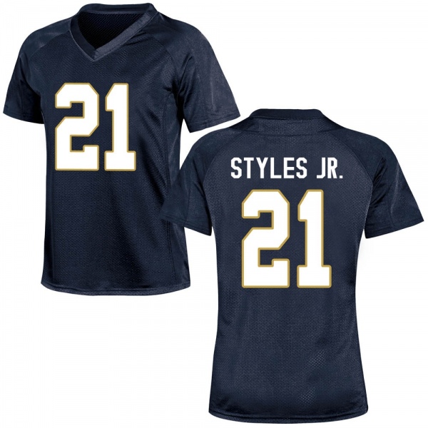 Lorenzo Styles Jr. Notre Dame Fighting Irish NCAA Women's #21 Navy Blue Game College Stitched Football Jersey CJS5555WC